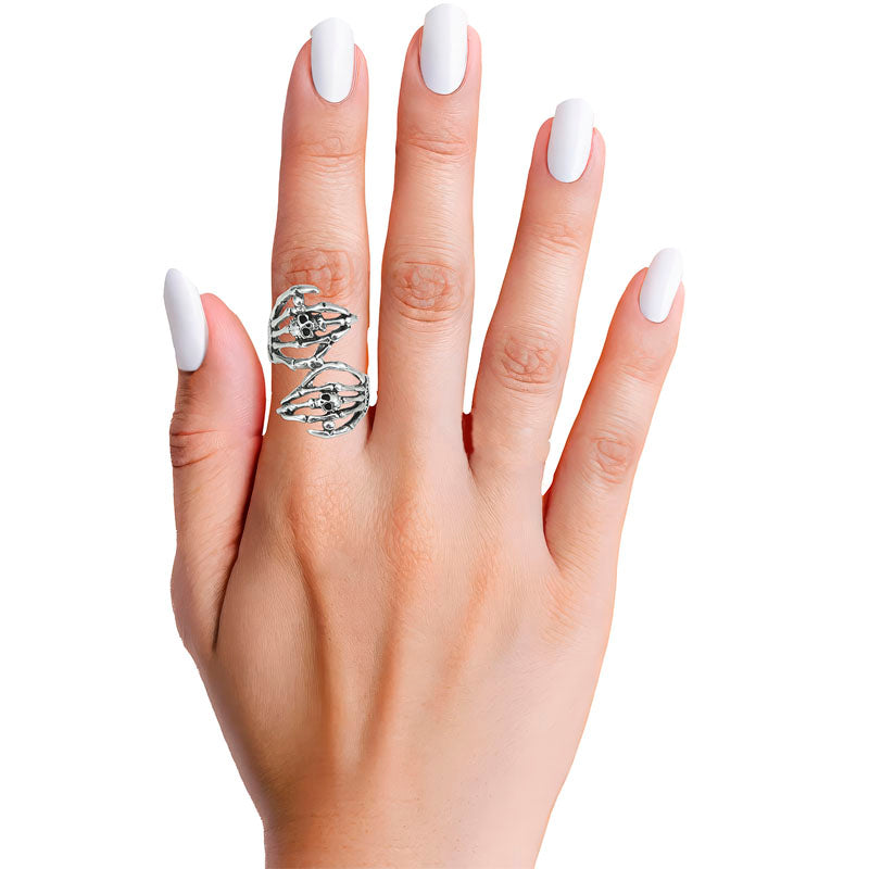 Collana Alchimia Gotica Take Me With You – Mani Scheletro E Cuore Rosso – Puro Stagno Inglese