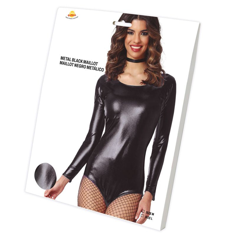 Disfraz de Body Negro Metalizado Manga Larga para mujer Packaging