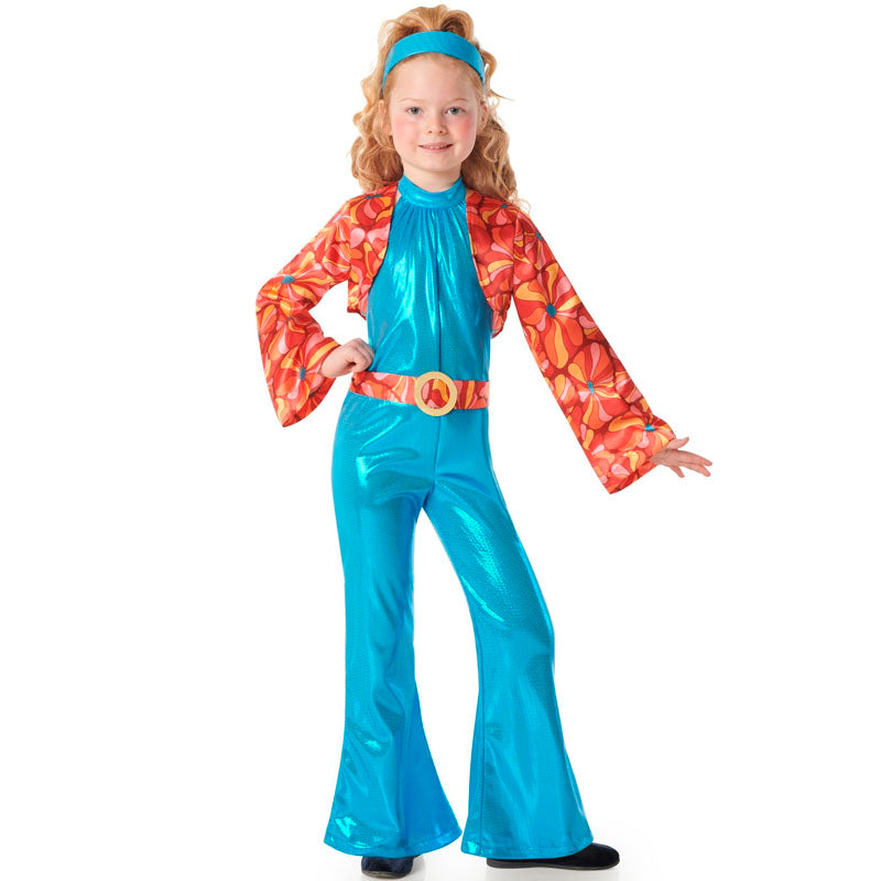 Disfraz de Disco azul años 70 para niña
