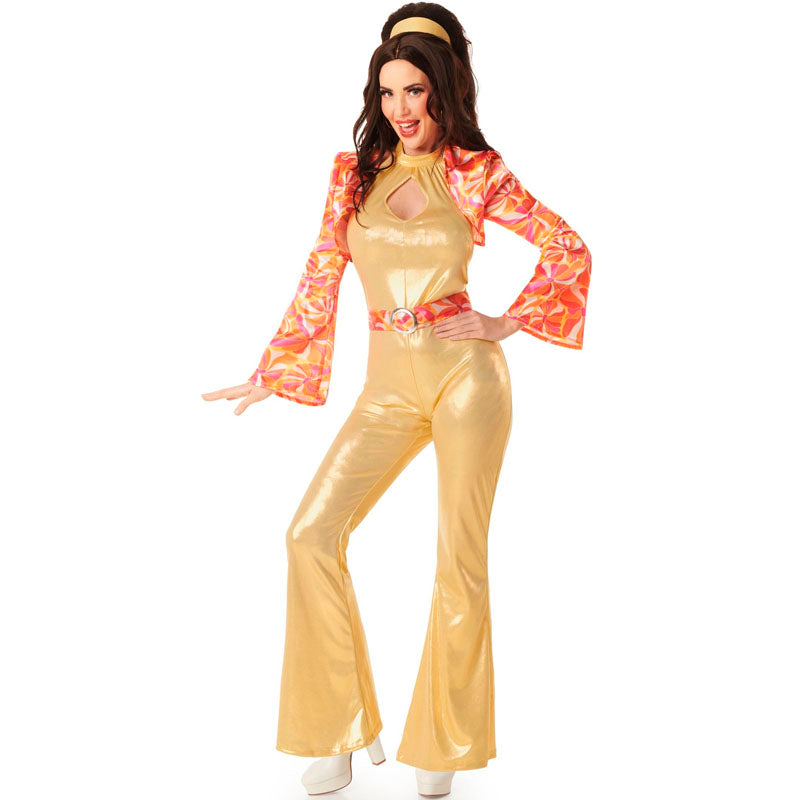 Disfraz de Disco dorado años 70 para mujer