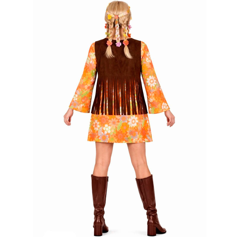 Disfraz de Hippie Marrón Mujer espalda