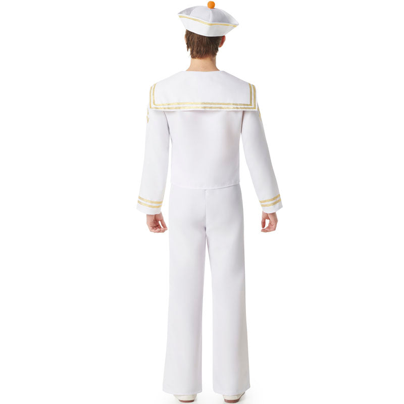 Disfraz de Marinero blanco y dorado para hombre Espalda