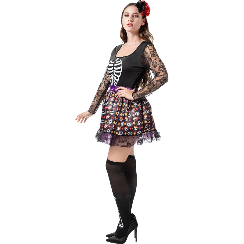 Disfraz de Catrina con encaje para mujer Perfil