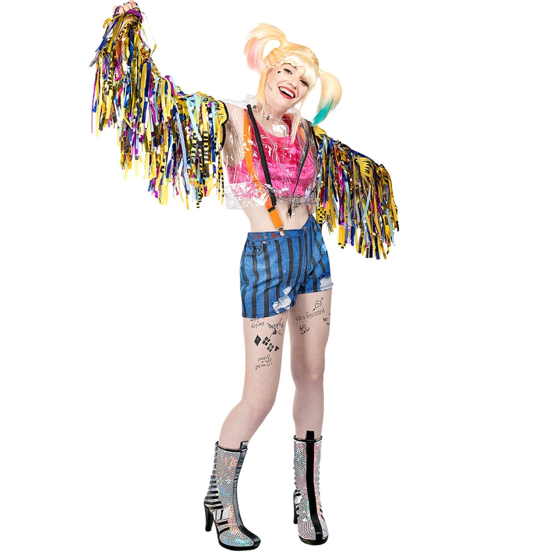 Disfraz de Harley Quinn con flecos de Birds of Prey para mujer Bis