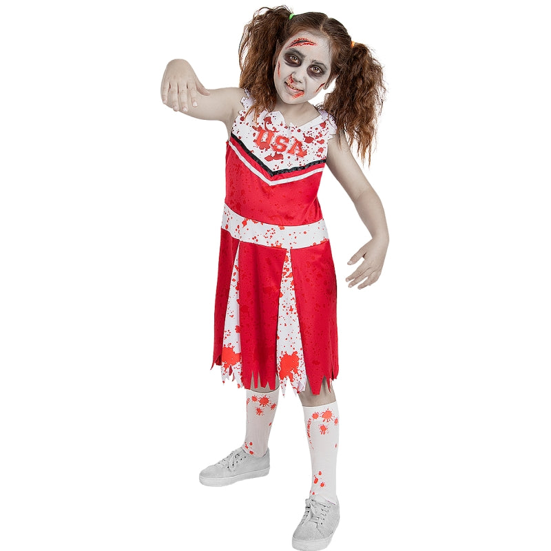 Disfraz de Animadora Zombie Roja para niña Bis