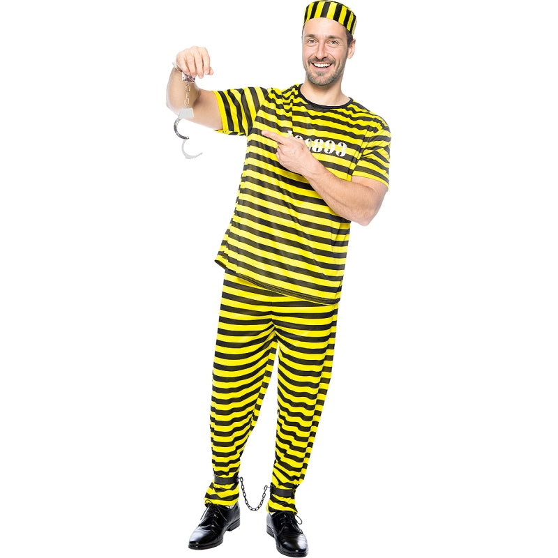 Disfraz de Preso amarillo y negro para hombre Bis