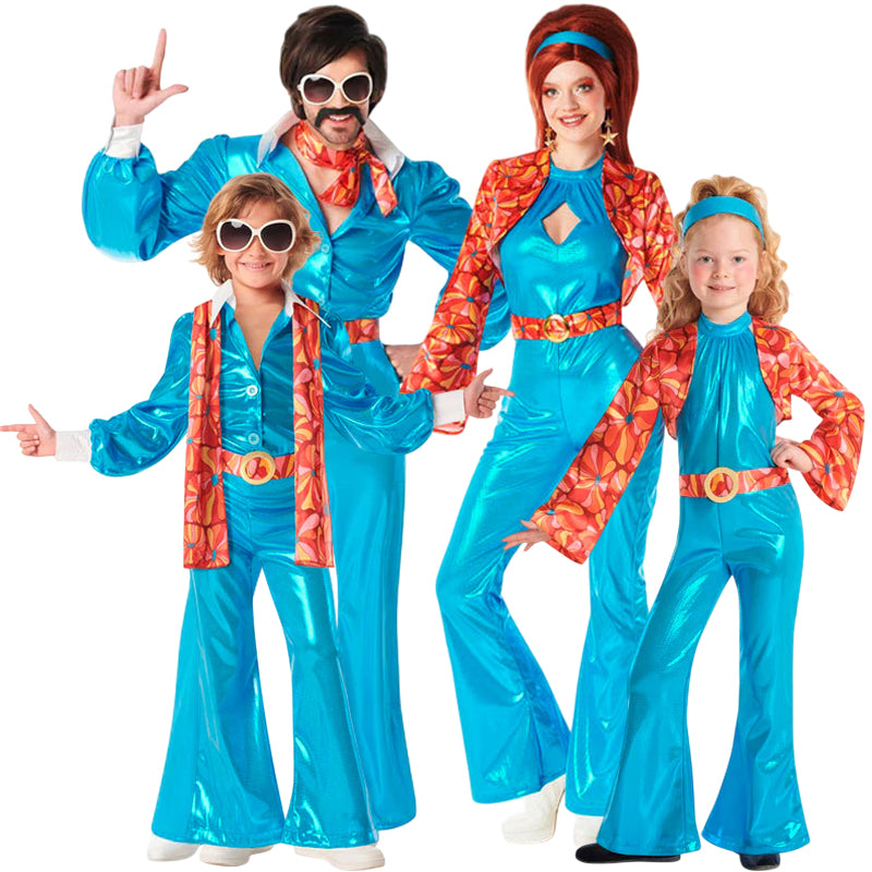 Disfraces Disco Azul Años 70 para grupos y familias