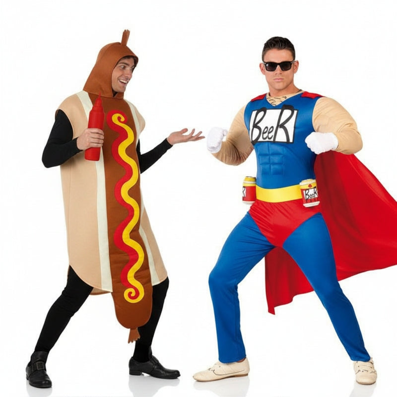 Costumi di coppia Hot Dog e Supereroe della Birra