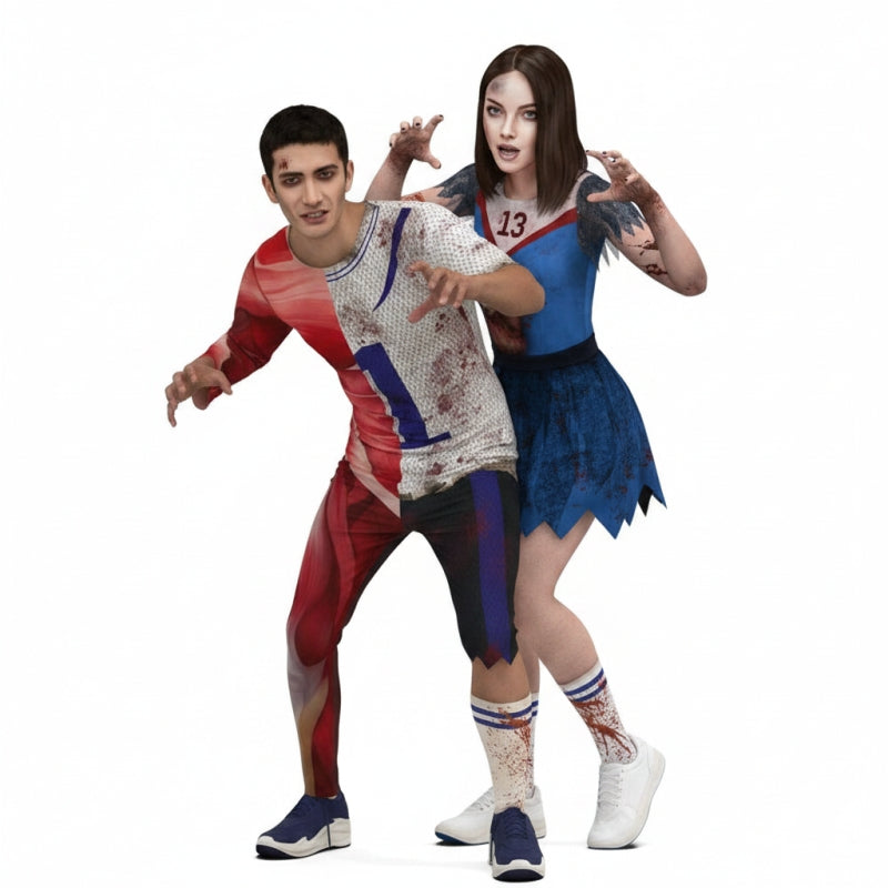 Costumi di coppia Rugbista Universitario Zombie e Cheerleader Zombie