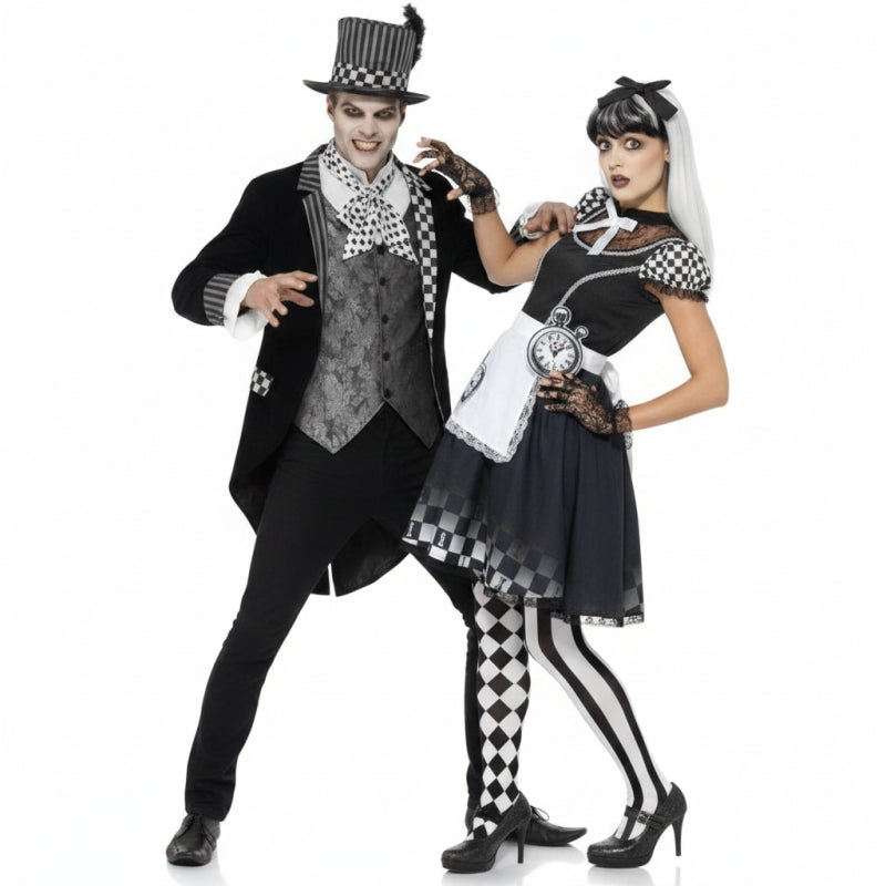 Costumi di coppia Cappellaio Matto Gotico e Alice Gotica