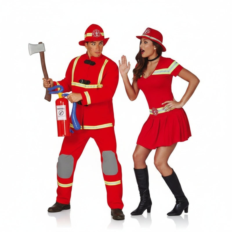 Costumi di coppia Pompieri in uniforme rossa