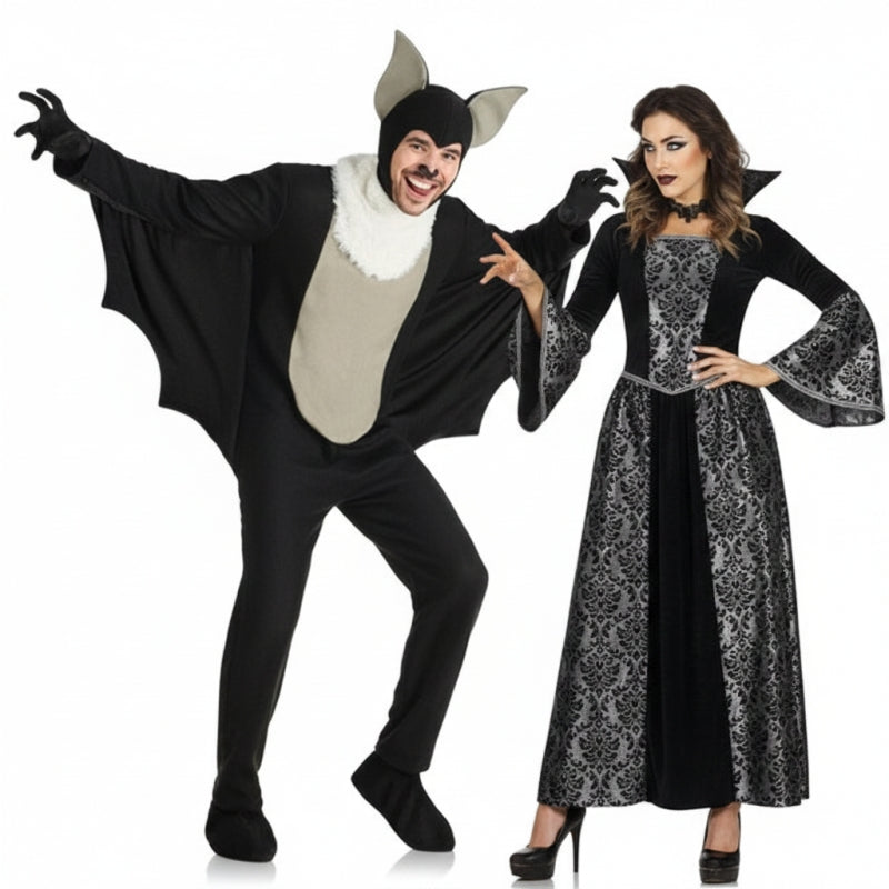 Costumi di coppia Pipistrello e Vampiressa d'argento