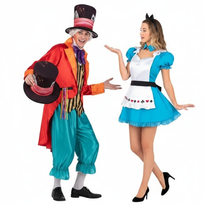 Costumi di coppia Cappellaio Matto e Alice di Lewis Carroll