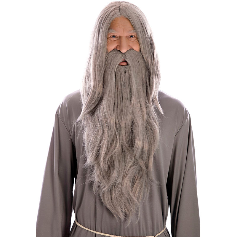 Peluca Mago gris con barba larga