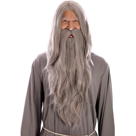 Peluca Mago gris con barba larga