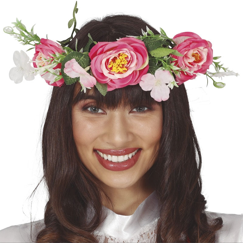 Cerchietto per capelli in metallo sottile con fiori in cristallo alternati