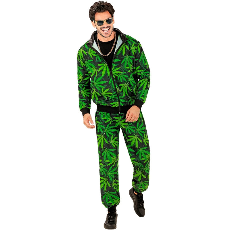 Mens Marijuana Superhero Fancy Dress Costume Weed Man Super Hero Stag Do Suit