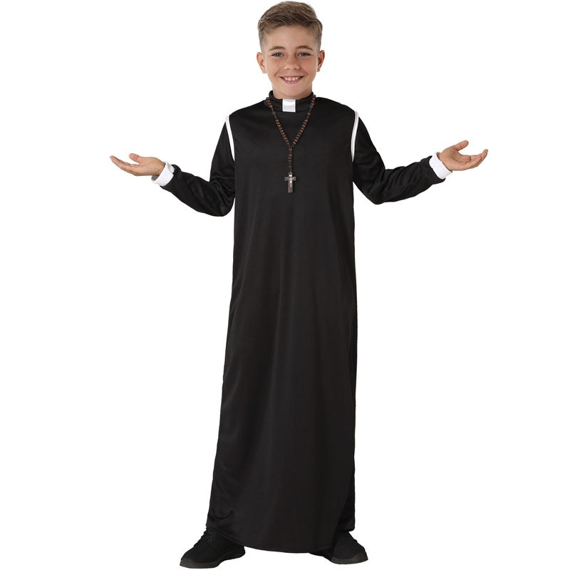Atosa Costume Da Prete Per Bambino 7-9 Anni - Sotana Nera In Poliestere