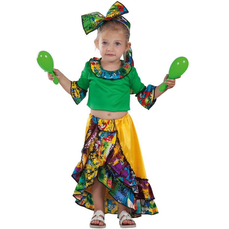 Costume Da Ballerino Di Rumba Per Bambino 7-9 Anni (122-138 Cm) - Maglia E Pantalone Con Volants Colorati