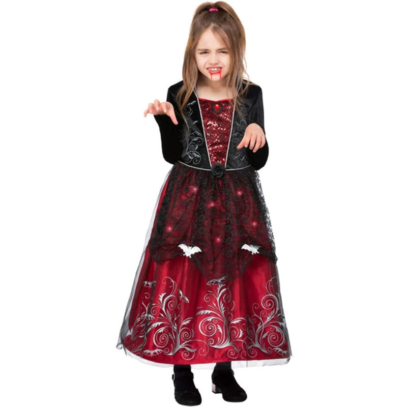 Costume Da Vampiro Per Bambina Con Vestito E Collana - Modello Pipistrello O Teschio - Taglie M (7-8 Anni) E L (9-11 Anni) Per Halloween E Carnevale - 2