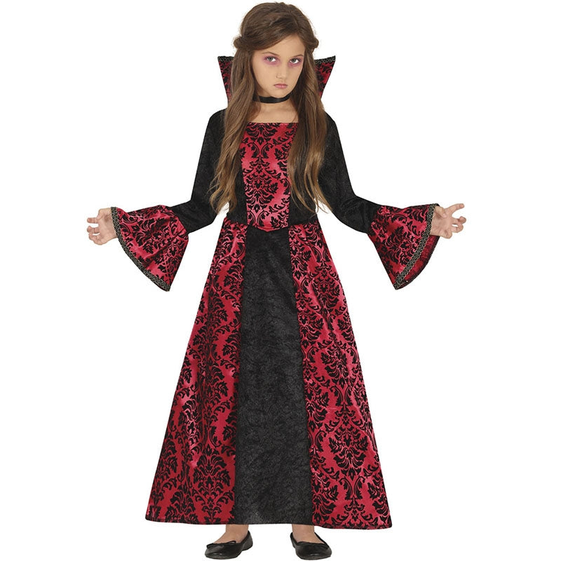 Atosa Costume Da Vampira Per Bambina (10-12 Anni) - Vestito Lungo Velluto Nero Con Merletti
