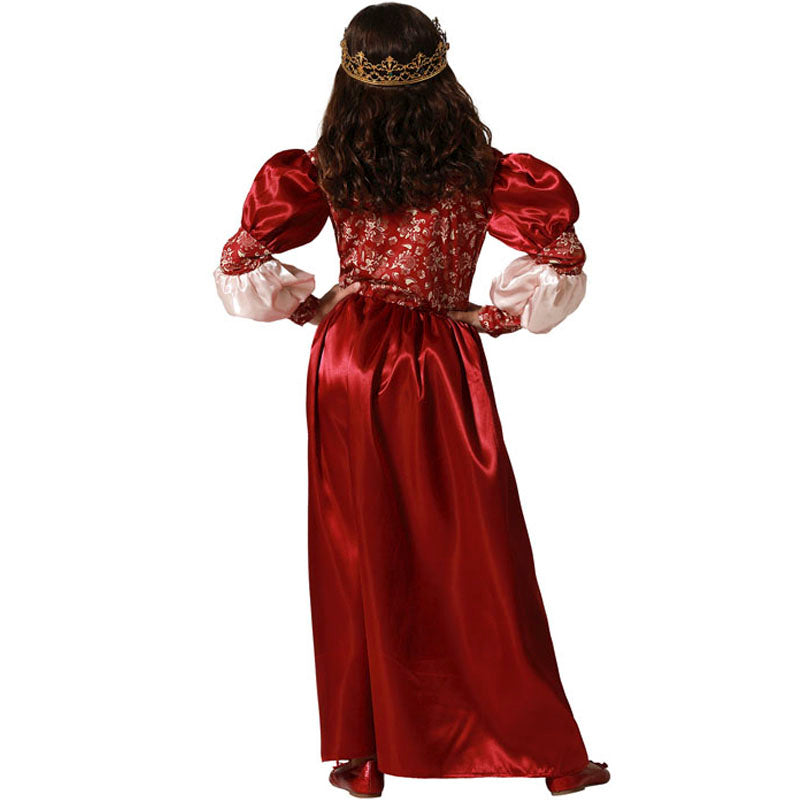 Disfraz para niña de Reina medieval roja Espalda