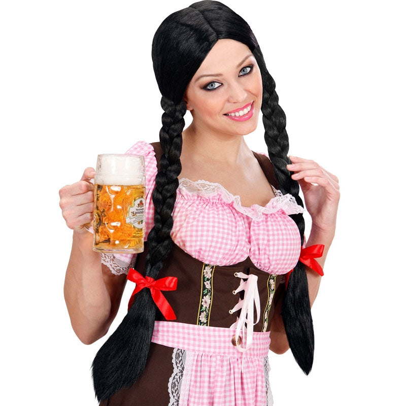 Parrucca Gretel Nera Con Trecce | Accessori Per Carnevale