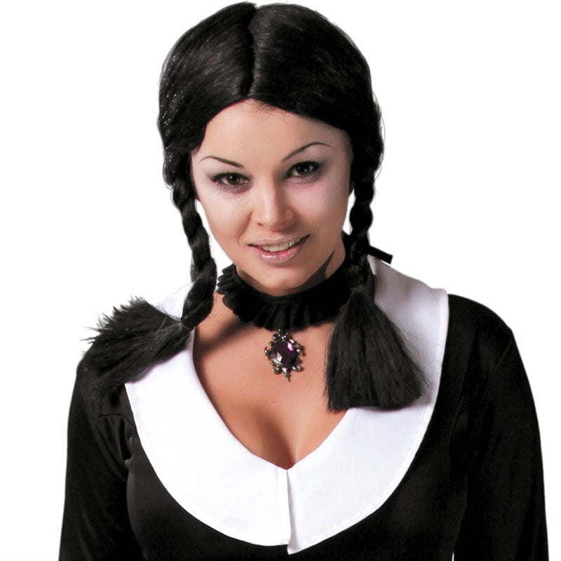 Parrucca Mercoledì Addams - Set Con Collana, Calze E Cravatta, Per Halloween E Cosplay - Foto 6
