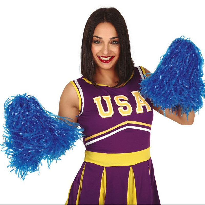 1 Paio Di Pompon Da Cheerleader FDC - Rosso, Argento E Blu - Per Danza E Tifo (nuovo Con Etichetta)