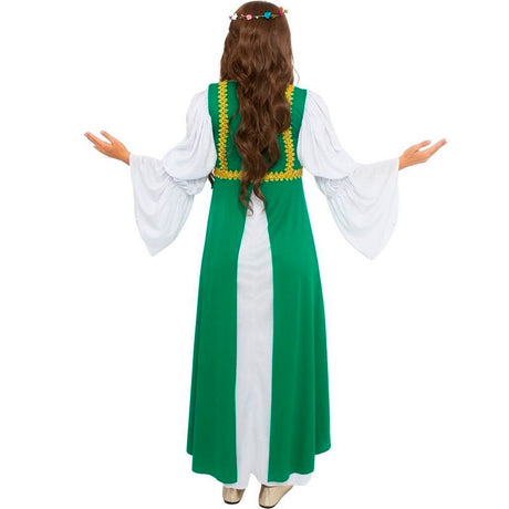 Disfraz de Doncella Edad Media verde para mujer espalda