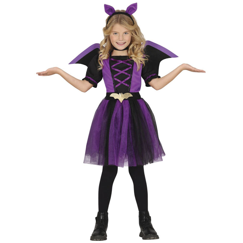 Costume Pipistrello Vampiro Per Bambina | Set Completo Con Vestito, Fascia, Bacchetta, Borsa E Calzini | Travestimento Halloween E Carnevale