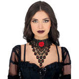 Gargantilla bordada con rosa roja