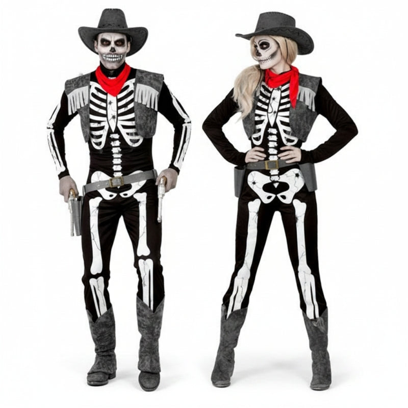 Costumi di coppia scheletro cowboy