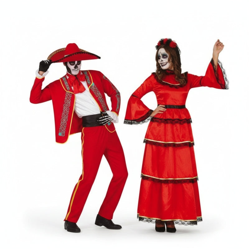 Costumi di coppia Scheletri rossi messicani
