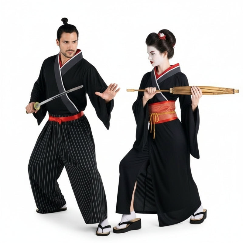 Costumi di coppia Samurai e geishe dell'antico Giappone