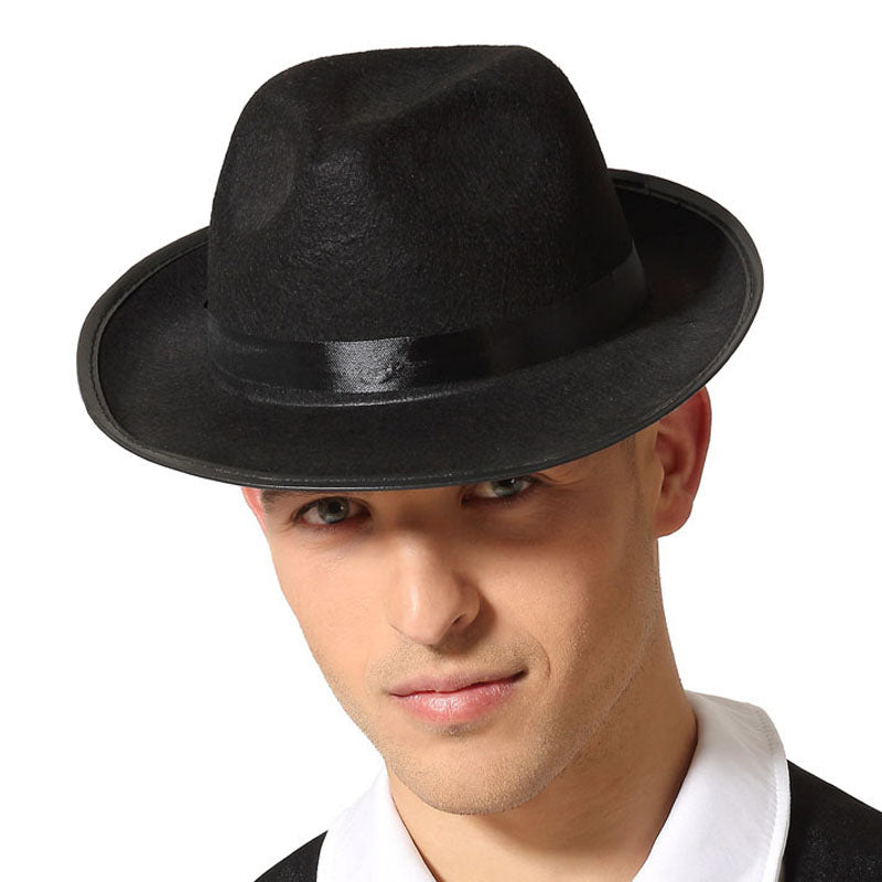Cappello da gangster nero con fascia nera Cappello da gangster nero con fascia nera