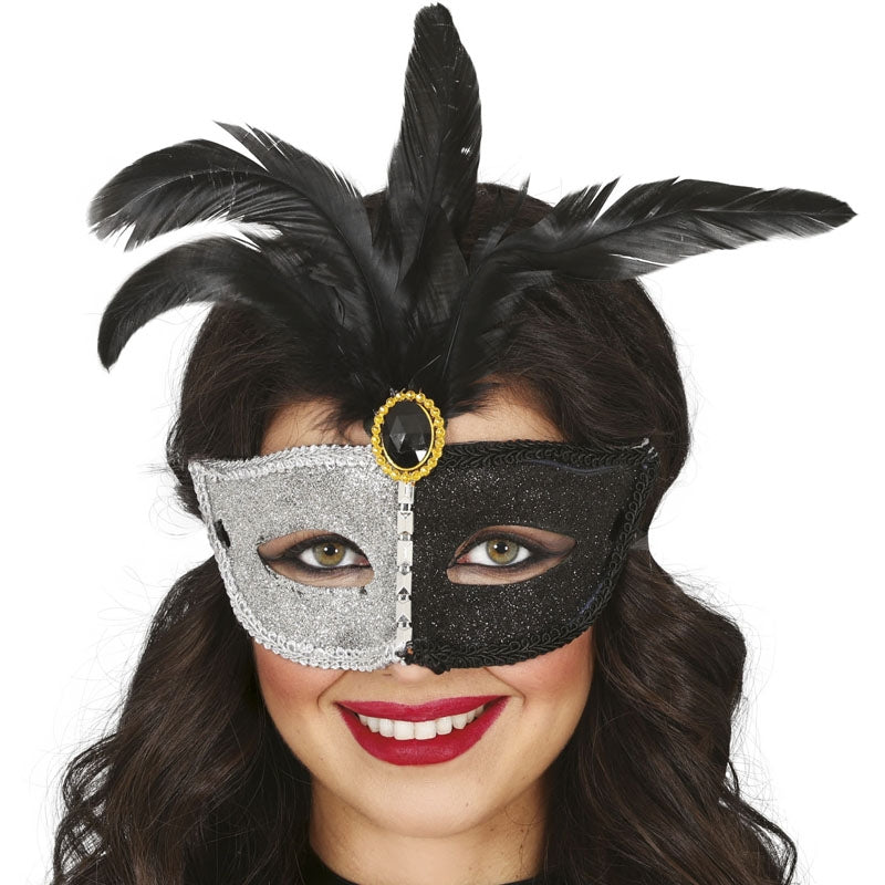 Maschera Da Ballo In Piume Di Strass - Accessorio Per Costume In Pelle - 8