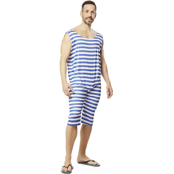 Costume da bagno maschile a righe in stile retrò | Blu-Bianco in taglia L ( IT 54/56) | Costume maschile sportivo nostalgico costume da mare a righe | Un successo per feste a Costume da bagno maschile a righe in stile retrò | Blu-Bianco in taglia L ( IT 54/56) | Costume maschile sportivo nostalgico costume da mare a righe | Un successo per feste a