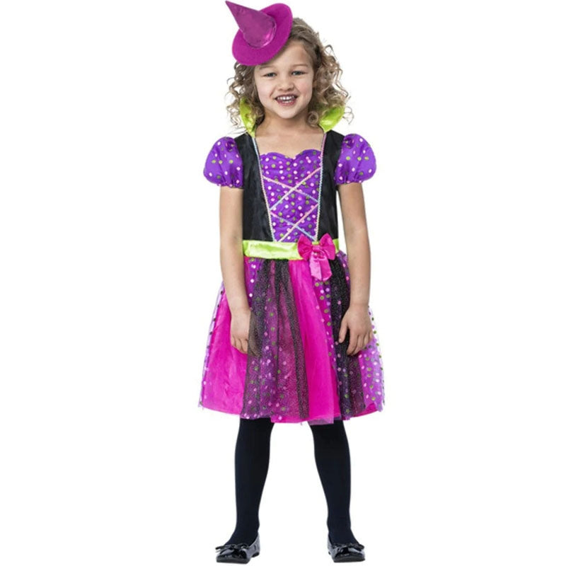 Costume Da Strega Neonata 0-6 Mesi My Other Me: Vestitino Arancione E Nero Con Cappello Per Halloween