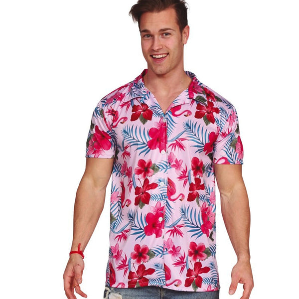 ▷ Costume camicia hawaiana con fenicottero rosa per uomo