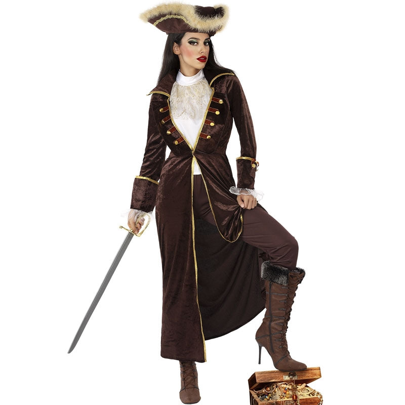 Costume da Capitano pirata marrone per donna - Main Image
