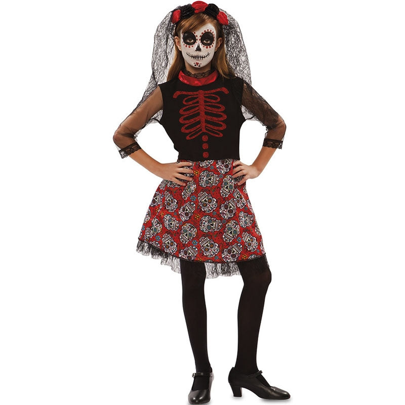 Cerchietto Halloween Giorno Morti Cerchietto Halloween Con Rose Giorno Dei Morti - Accessorio Capelli Rosso/Nero - Con Tatuaggi Viso E Orecchini Accessori Costume Messicano