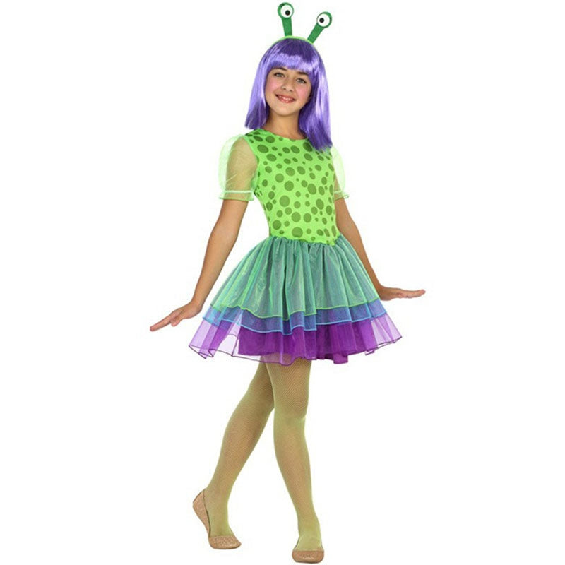 Costume Alieno Bambina Metallizzato – Vestito Spaziale Con Cerchietto Per Cosplay, Halloween E Feste