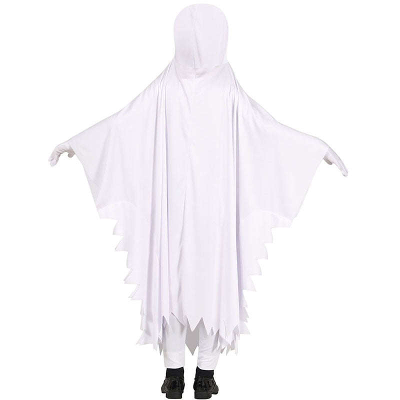 Costume Fantasma Bambino MELLIEX – Mantello Bianco Con Faccia Nera + Tatuaggi – Taglia Unica (100-155 Cm) Per Halloween