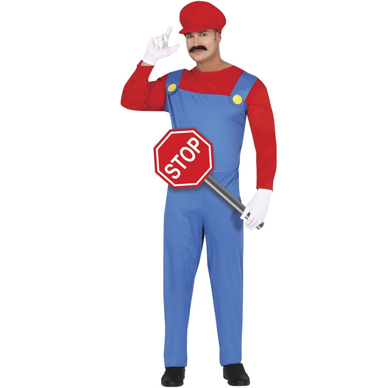 Super Brothers Costume Idraulico Per Bambini (Taglia L, Rosso) - Cosplay Con Body, Cappello, Guanti, Barba E Portachiavi Per Carnevale E Feste