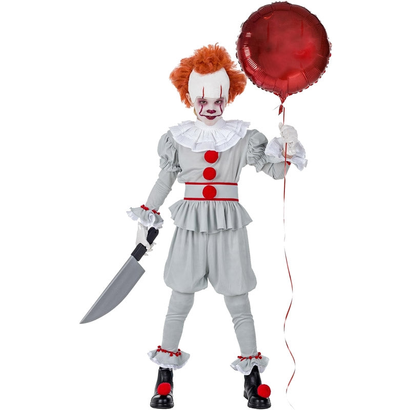 Costume Da Pennywise Per Bambino - Pagliaccio Assassino Di IT, Halloween Carnevale, Grigio/Argento, Taglie S-M-L