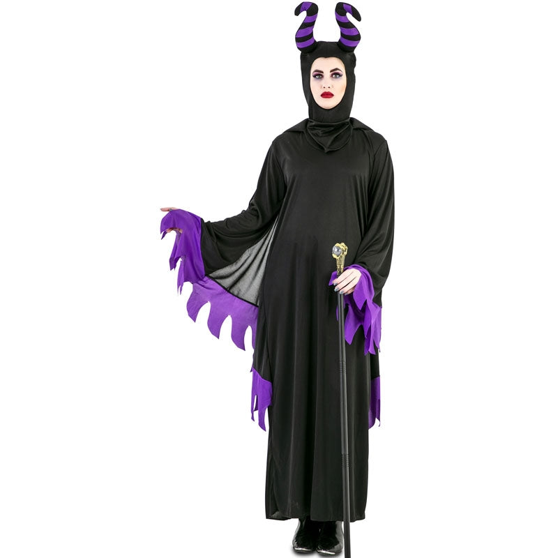 GEEKEO Costume da Malefica Bambina, Costumi da Cosplay Malefica Regina Strega Cattiva Halloween con Vestito Strega, Corna Copricapo e Collana, Vestito Maleficent per Cosplay Halloween Carnevale Festa