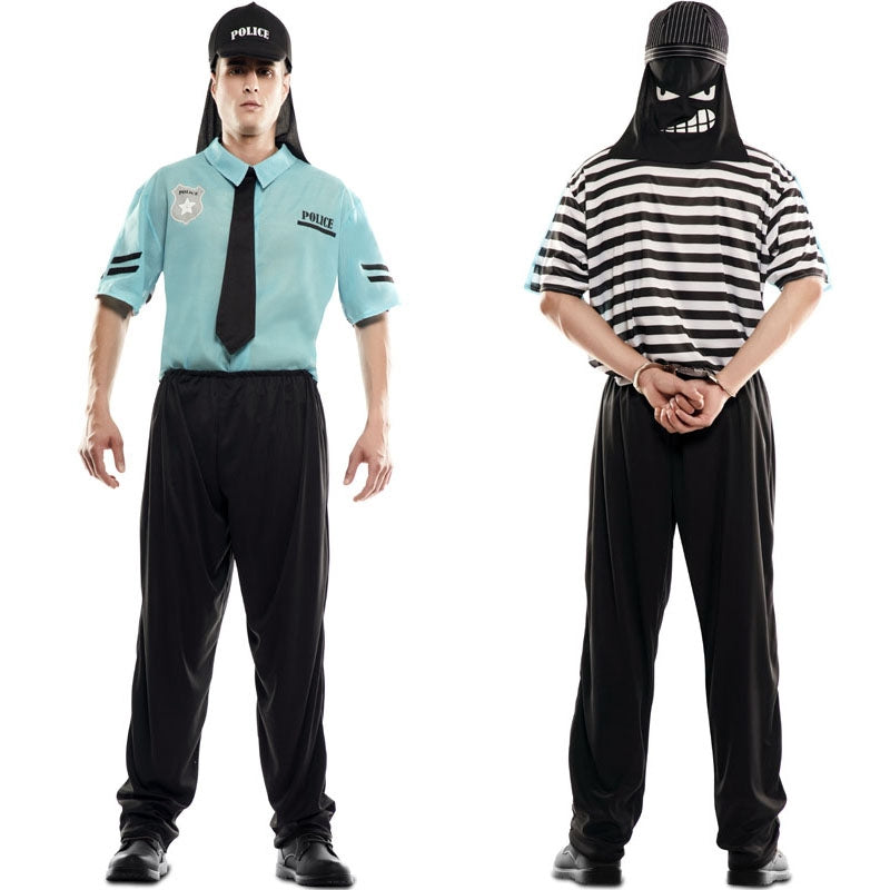 Costume Da Ladro Per Bambini, Top A Righe Bianche E Nere + Maschera, Taglia M (7-9 Anni), Carnevale E Feste