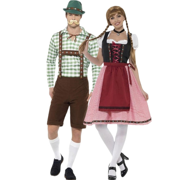 Abiti di Carnevale Donna Costume Ragazza Birra Oktoberfest Grembiule Collo Forti Halloween Tirolese Donna (Blue, S