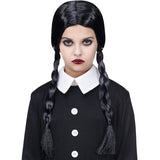 Peluca Miércoles Addams con trenzas infantil